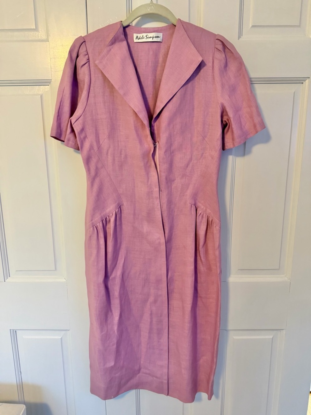 Vintage Adele Simpson Linen Dress Size‎ 10 Pink Midi Tailored Short Sleeve